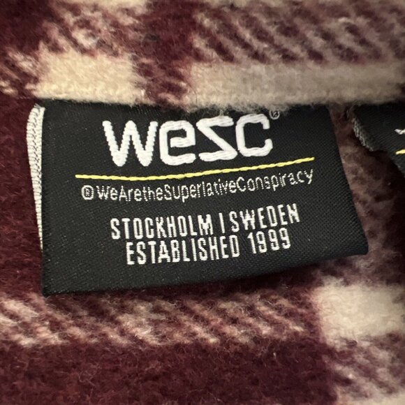 We are the Superlative Conspiracy WESC Shacket Purple Cream Plaid Shirt Jacket - Picture 6 of 11